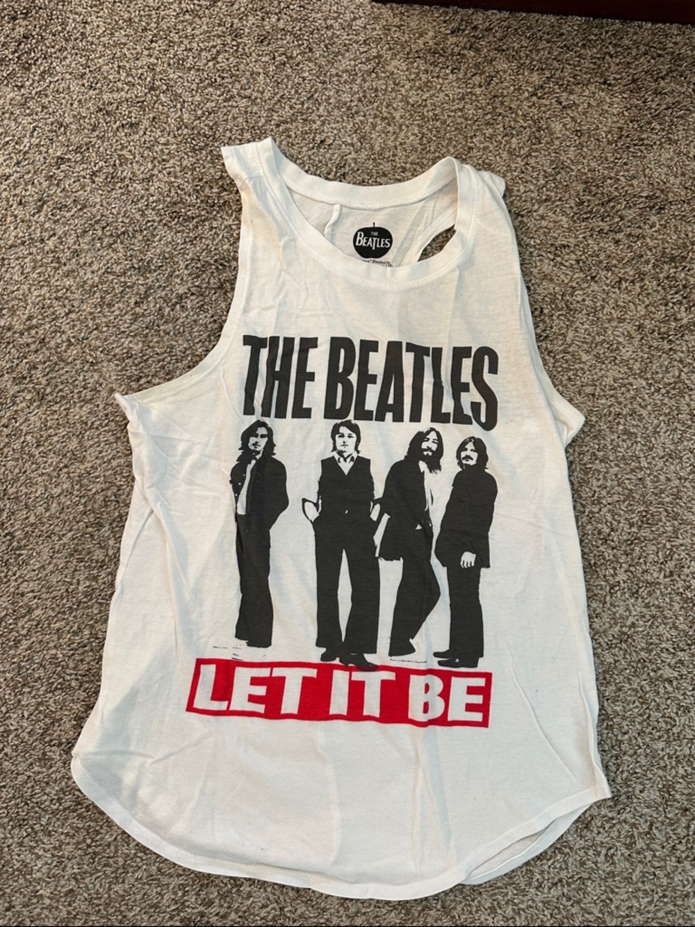 The Beatles White Tank with Black Band Photo and Red LET IT BE Text